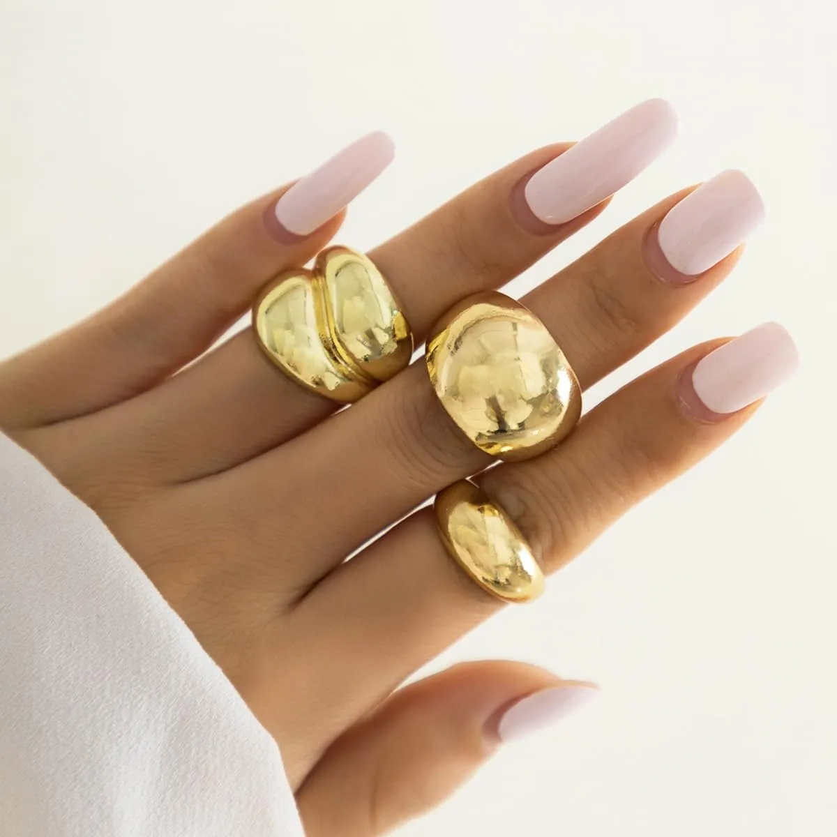 Chunky Gold Rings for Women Stackable Gold Silver Thick Ring Set Adjustable Open Dome Statement Ring Chunky Silver Rings Minimalist Solid Ring Geometric Band Simple Rings Jewelry