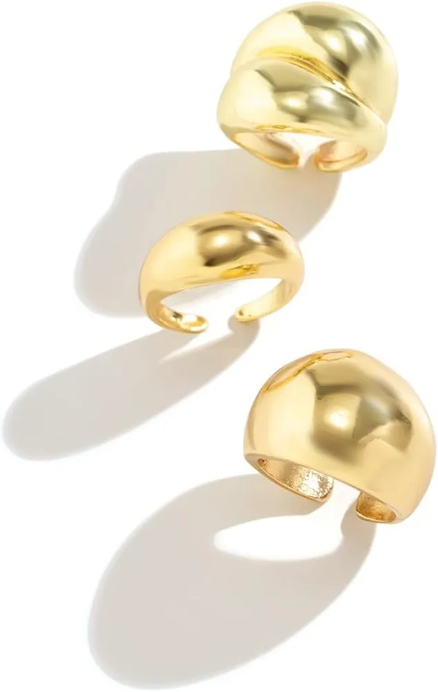 Chunky Gold Rings for Women Stackable Gold Silver Thick Ring Set Adjustable Open Dome Statement Ring Chunky Silver Rings Minimalist Solid Ring Geometric Band Simple Rings Jewelry