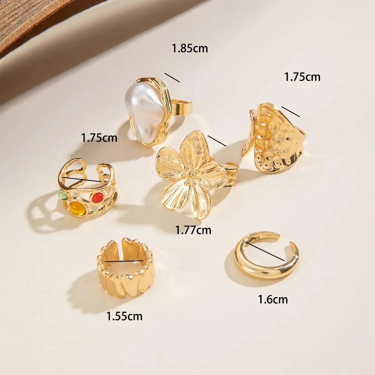 Chunky Gold Rings for Women Stackable Knuckle Ring Set Adjustable Gold Pearl Dome Rings Set Geometric Chunky Statement Bold Fashion Rings for Women