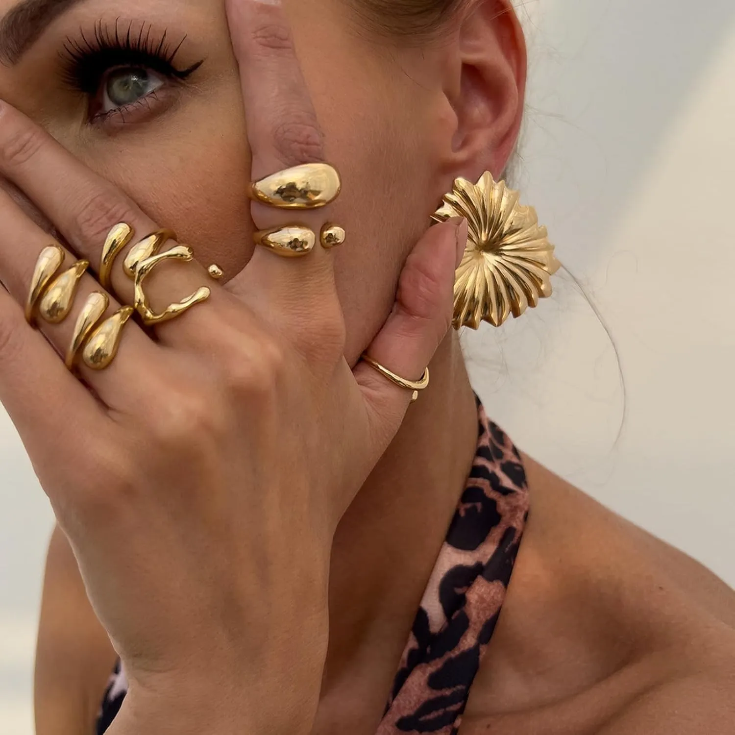 Chunky Gold Rings Set for Women,Vintage Statement Stackable Ring Geometry Knuckle Rings Irregular Fashion Rings Jewelry