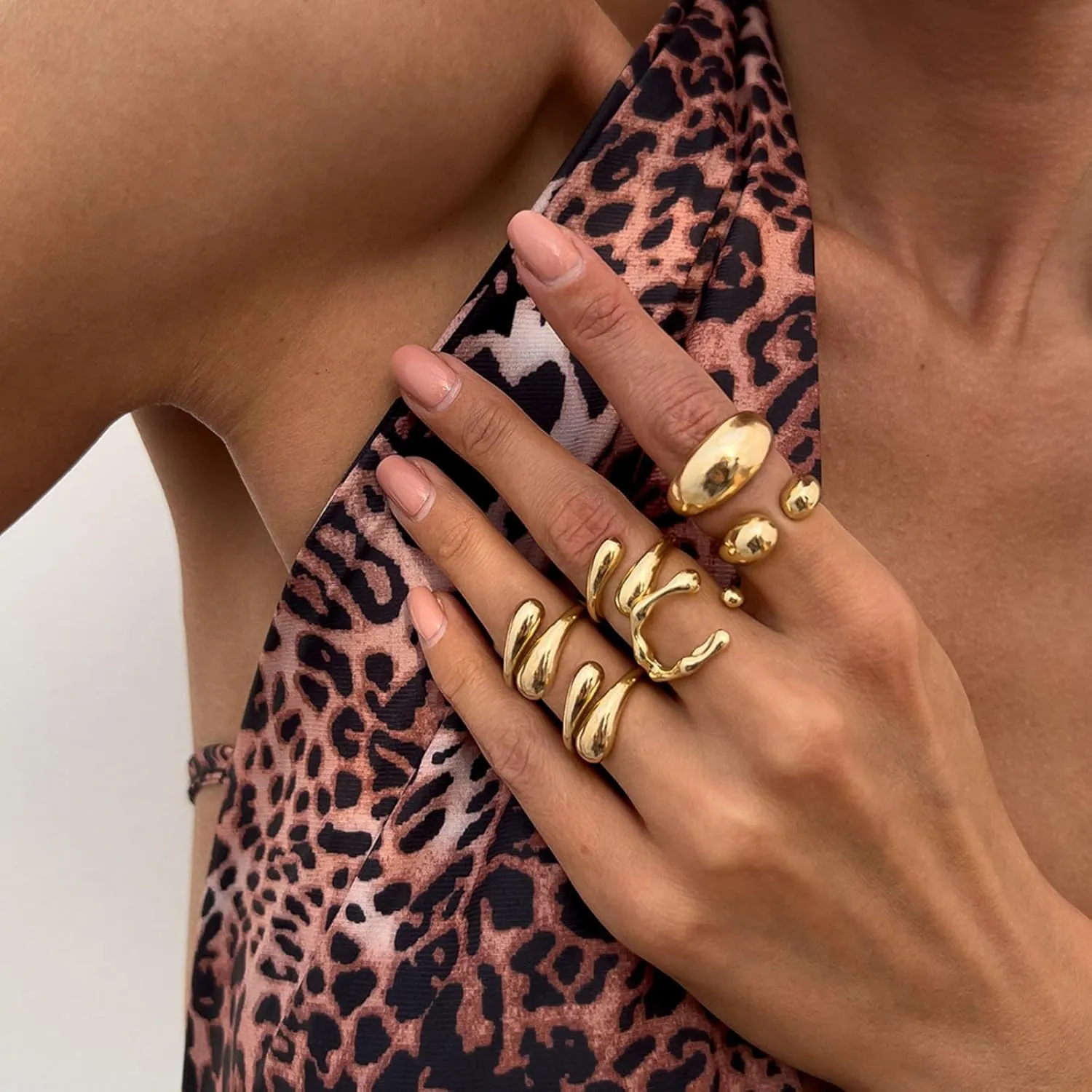 Chunky Gold Rings Set for Women,Vintage Statement Stackable Ring Geometry Knuckle Rings Irregular Fashion Rings Jewelry