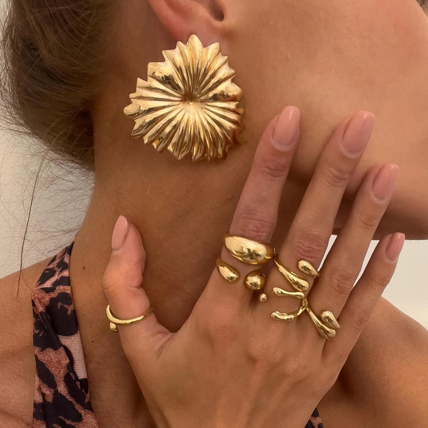 Chunky Gold Rings Set for Women,Vintage Statement Stackable Ring Geometry Knuckle Rings Irregular Fashion Rings Jewelry