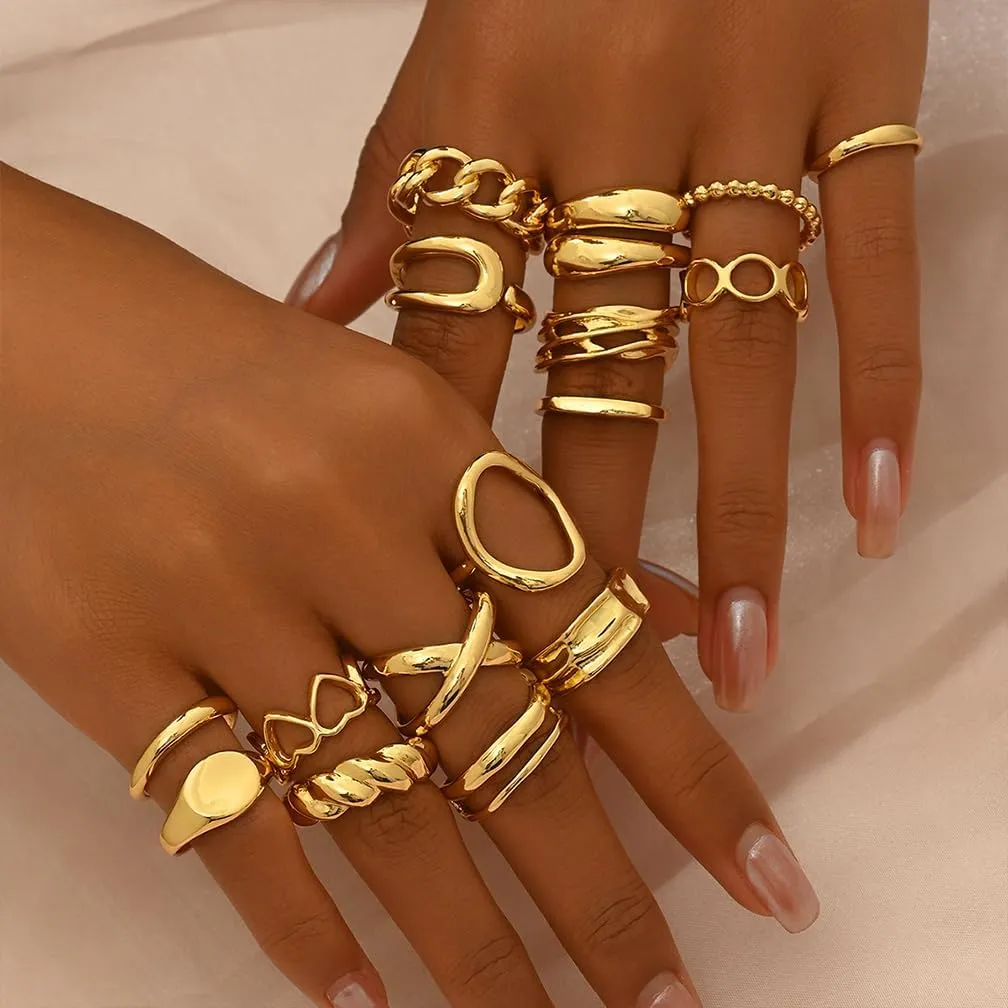 Chunky Gold Stacking Midi Rings Set for Women Dainty Non Tarnish Stackable Dome Joint Statement Knuckle Ring Trendy Stacked Geometric Finger Jewelry Pack