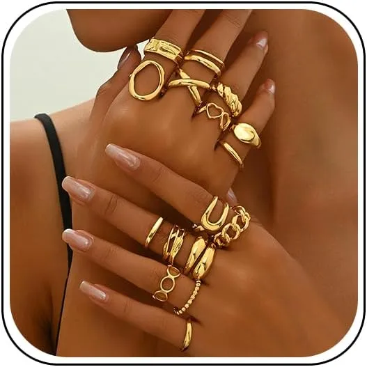 Chunky Gold Stacking Midi Rings Set for Women Dainty Non Tarnish Stackable Dome Joint Statement Knuckle Ring Trendy Stacked Geometric Finger Jewelry Pack