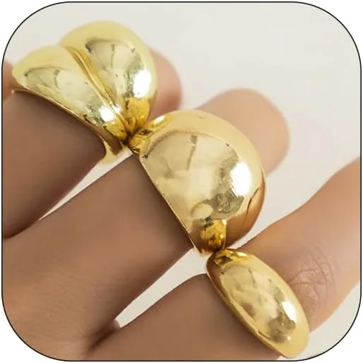 CJIAYUJEW Chunky Gold Rings for Women Adjustable Silver Dome Chunky Rings Set Stackable Open Bold Thick Rings Silver Solid Chunky Rings for Women