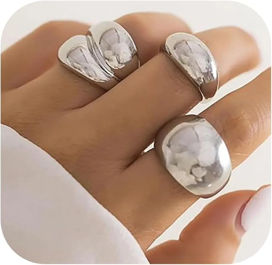CJIAYUJEW Chunky Gold Rings Set for Women Adjustable Thick Rings Open Round Dome Rings Minimalist Gold Stackable Rings Set Jewelry for Women