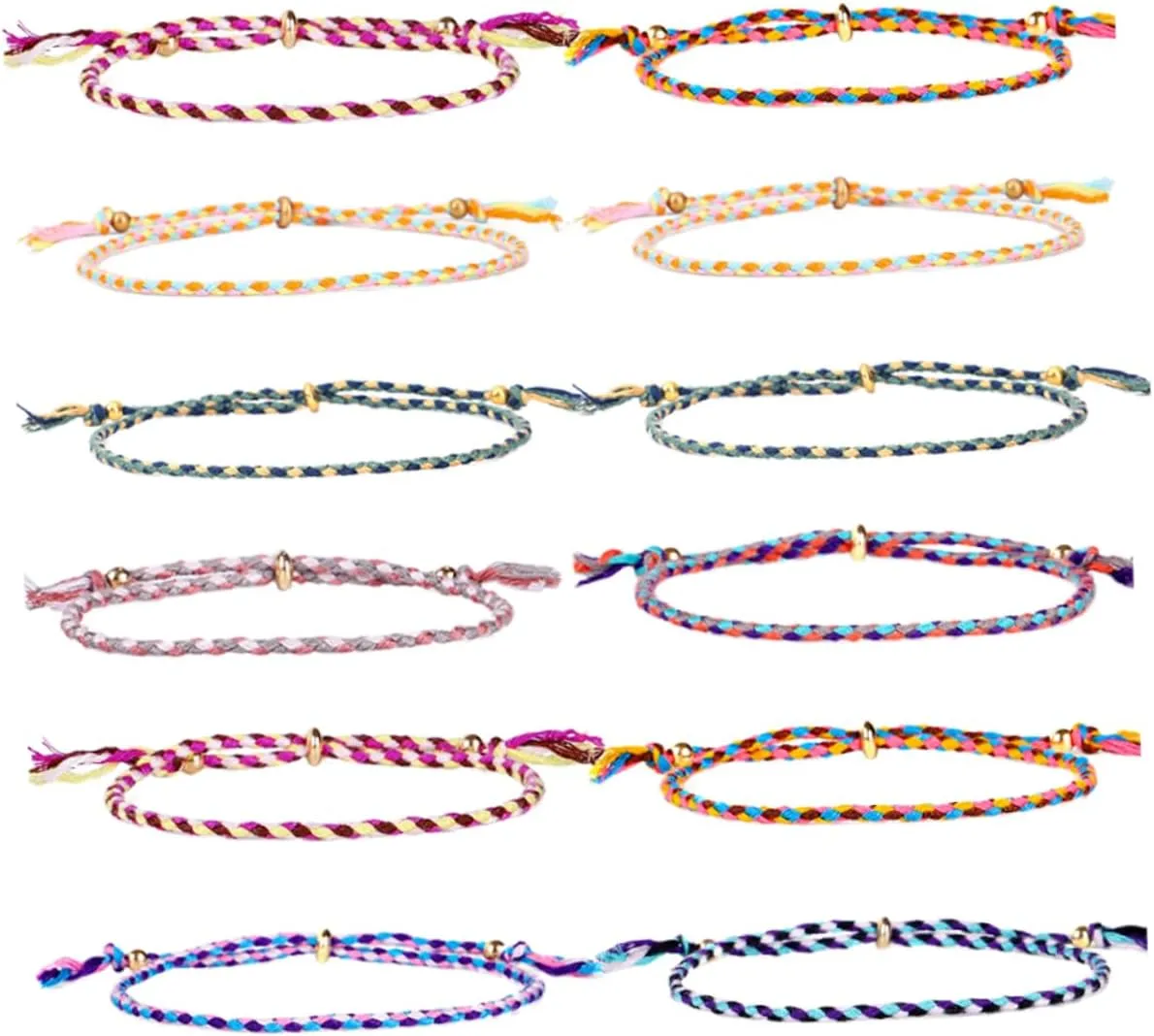 CLISPEED 12 Pcs Adjustable Hand Woven Bracelet Style Bead Wrist Chains Durable Cord present for Unique Festival Accessory