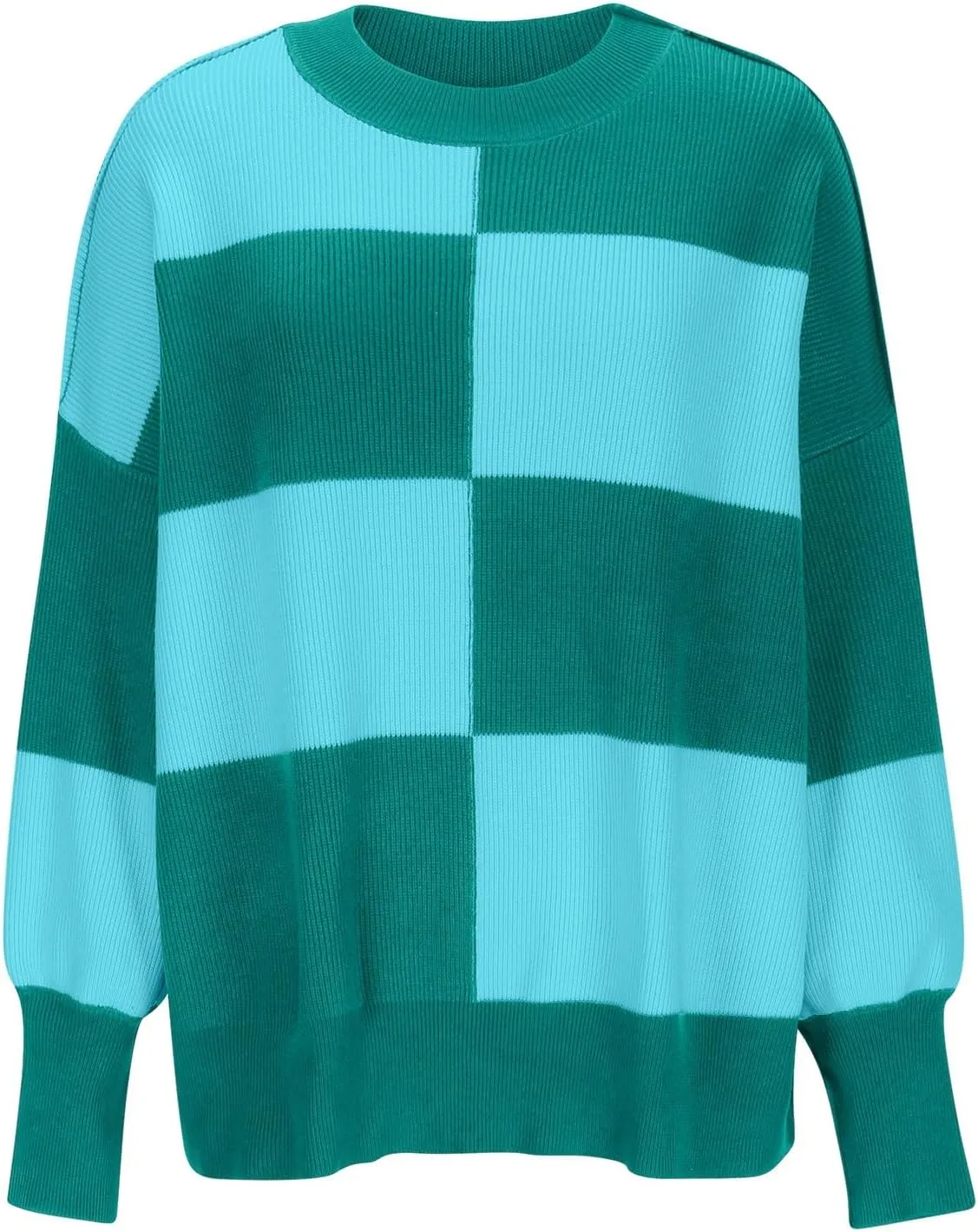 Colorblock Long Sleeve Plus Size Sweaters for Women Lantern Long Sleeve Crew Neck Loose Casual Sweater Trendy Cute Tops