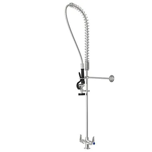 Commercial Kitchen Faucet with Double Handle & Pull Down Sprayer - Chrome