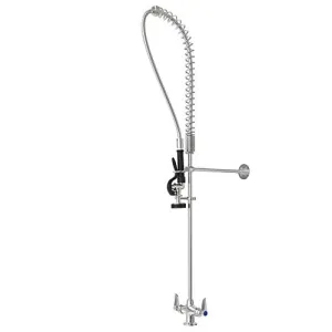 Commercial Kitchen Faucet with Double Handle & Pull Down Sprayer - Chrome
