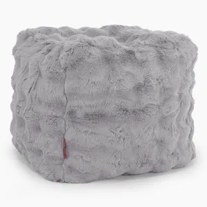 Cube Footstool Pouffe - Bubble Faux Fur Grey