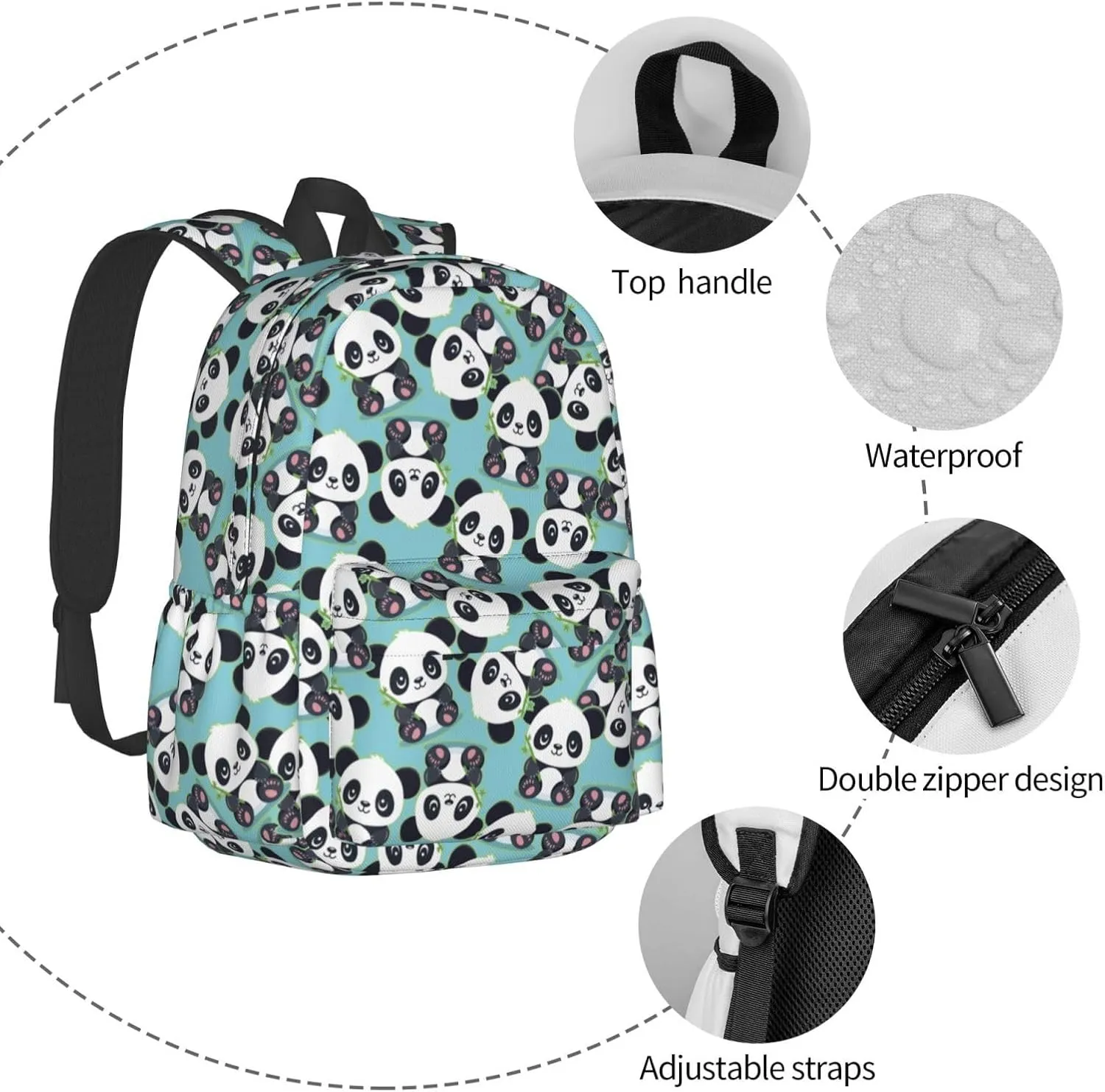 Cute Cartoon Panda Bamboo Multipurpose School Bag Bookbag for Teenage Boys Girls Daily Backpack