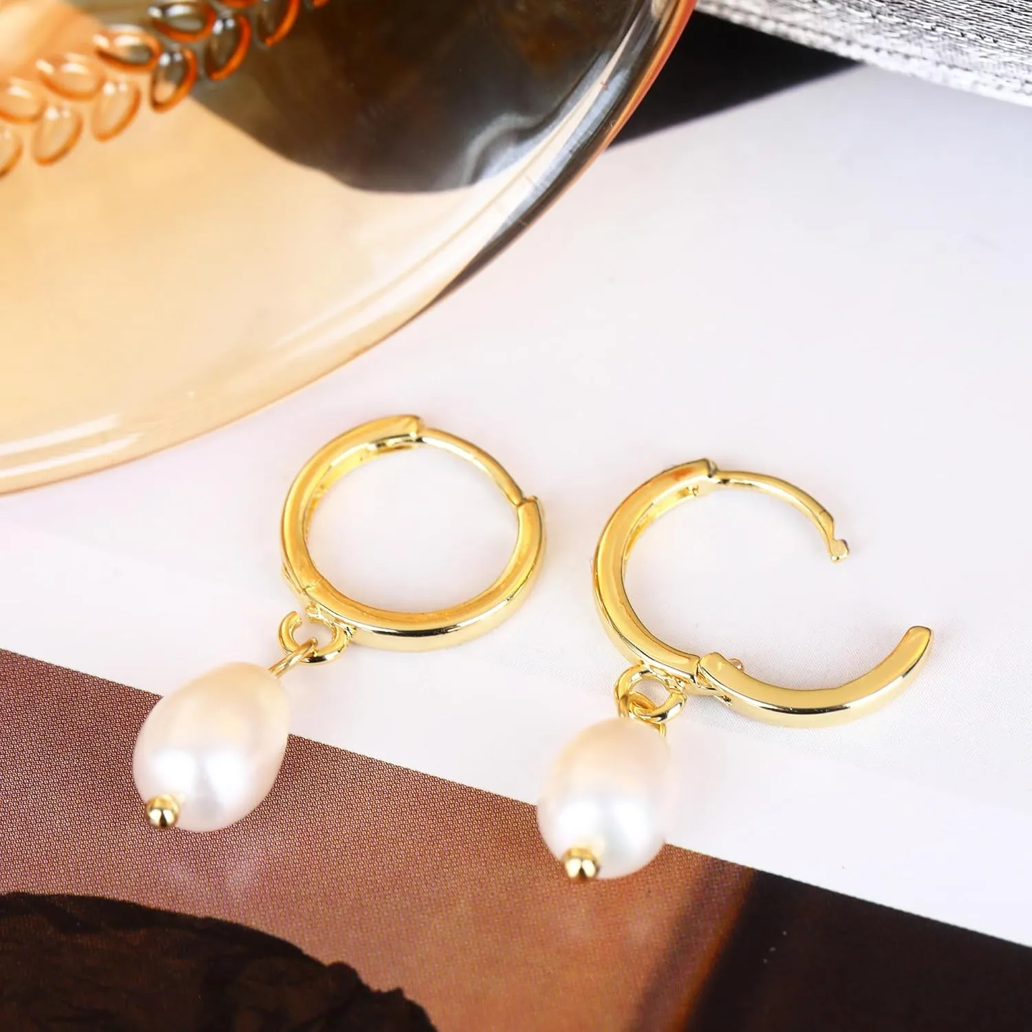 Dainty Gold Huggie Hoop Earrings Dangle Drop 18K Gold Filled Chunky Dangling Earrings Hypoallergenic Earrings with CZ Dainty Earrings for Women