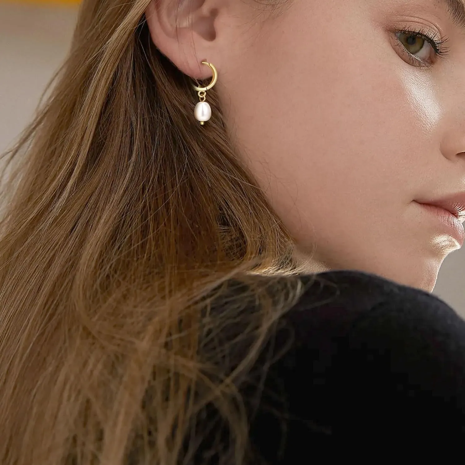 Dainty Gold Huggie Hoop Earrings Dangle Drop 18K Gold Filled Chunky Dangling Earrings Hypoallergenic Earrings with CZ Dainty Earrings for Women
