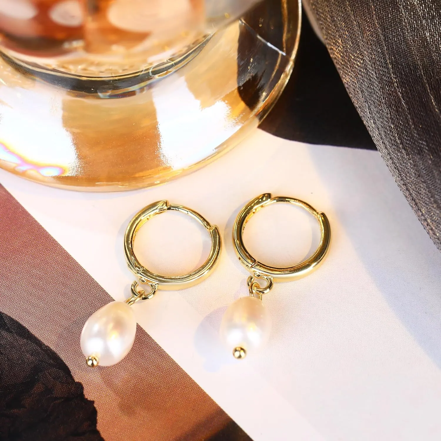 Dainty Gold Huggie Hoop Earrings Dangle Drop 18K Gold Filled Chunky Dangling Earrings Hypoallergenic Earrings with CZ Dainty Earrings for Women
