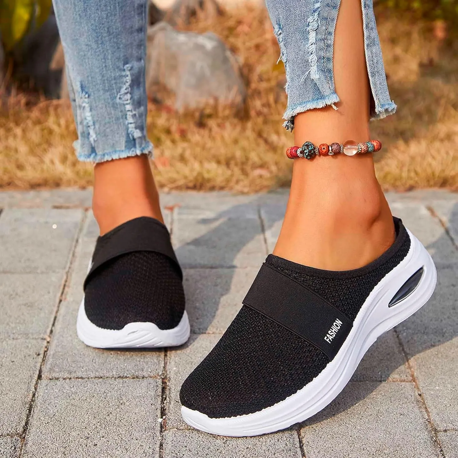 Diabetic Air-Cushion Slip-On Walking Shoes, Orthopedic Diabetic Slippers, with Arch-Support for Women Wedge Sandals for Women