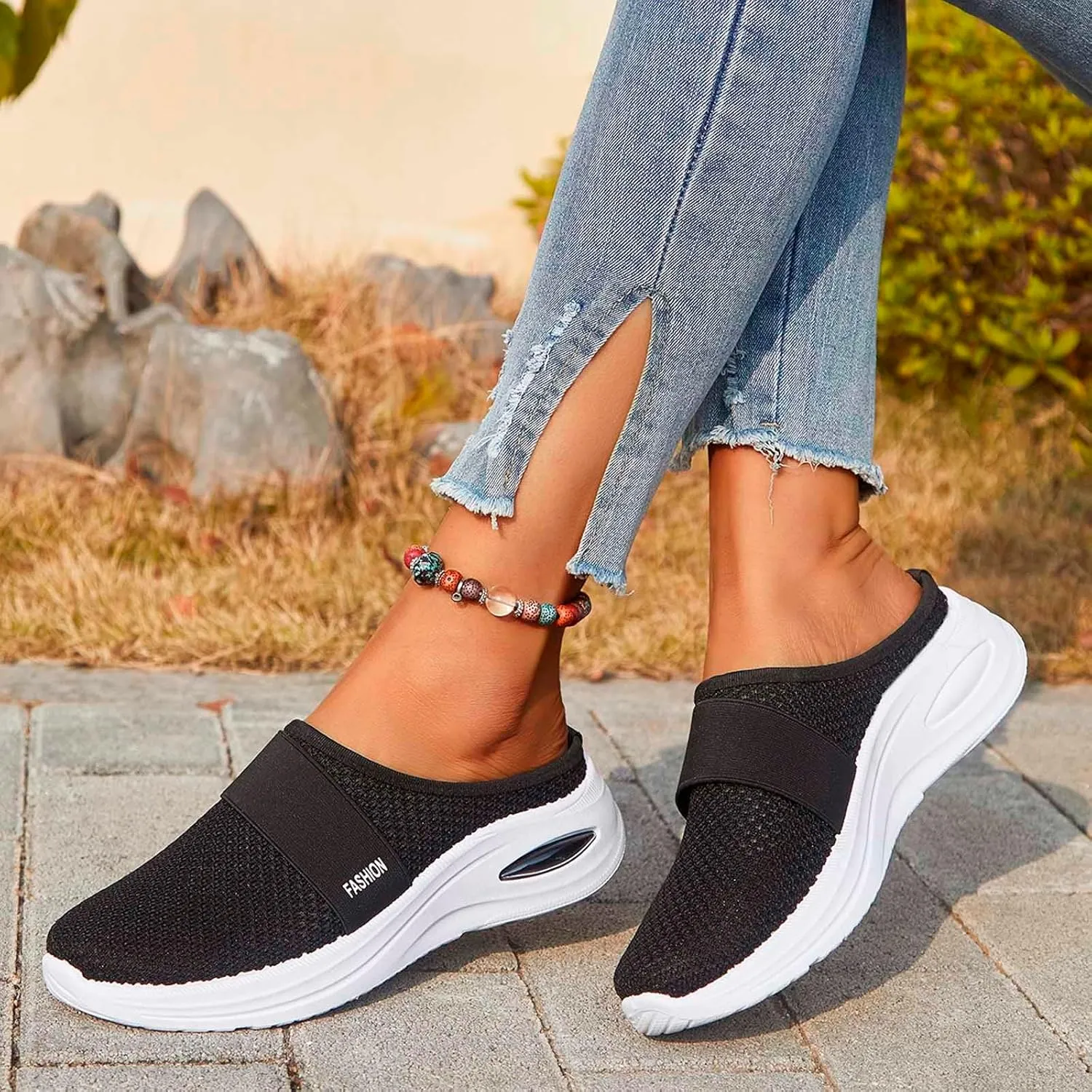 Diabetic Air-Cushion Slip-On Walking Shoes, Orthopedic Diabetic Slippers, with Arch-Support for Women Wedge Sandals for Women