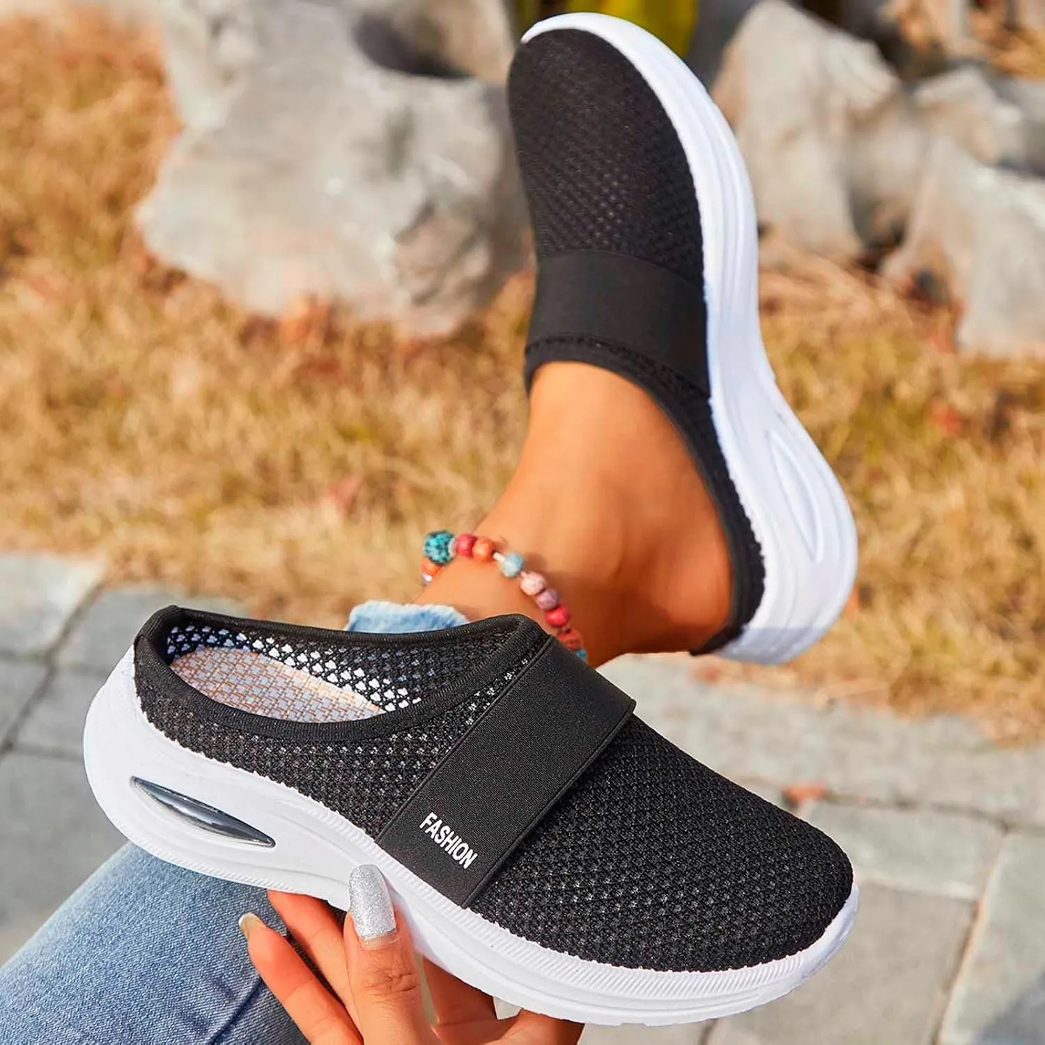 Diabetic Air-Cushion Slip-On Walking Shoes, Orthopedic Diabetic Slippers, with Arch-Support for Women Wedge Sandals for Women