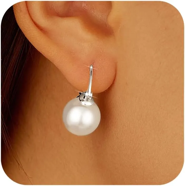 Double Bead Pearl Earrings for Women 925 Sterling Silver Gold Big Pearl Lightweight Ball Stud Earrings Trendy Dangle Drop Earring Bridal Wedding Jewelry Birthday Christmas Gift for Her