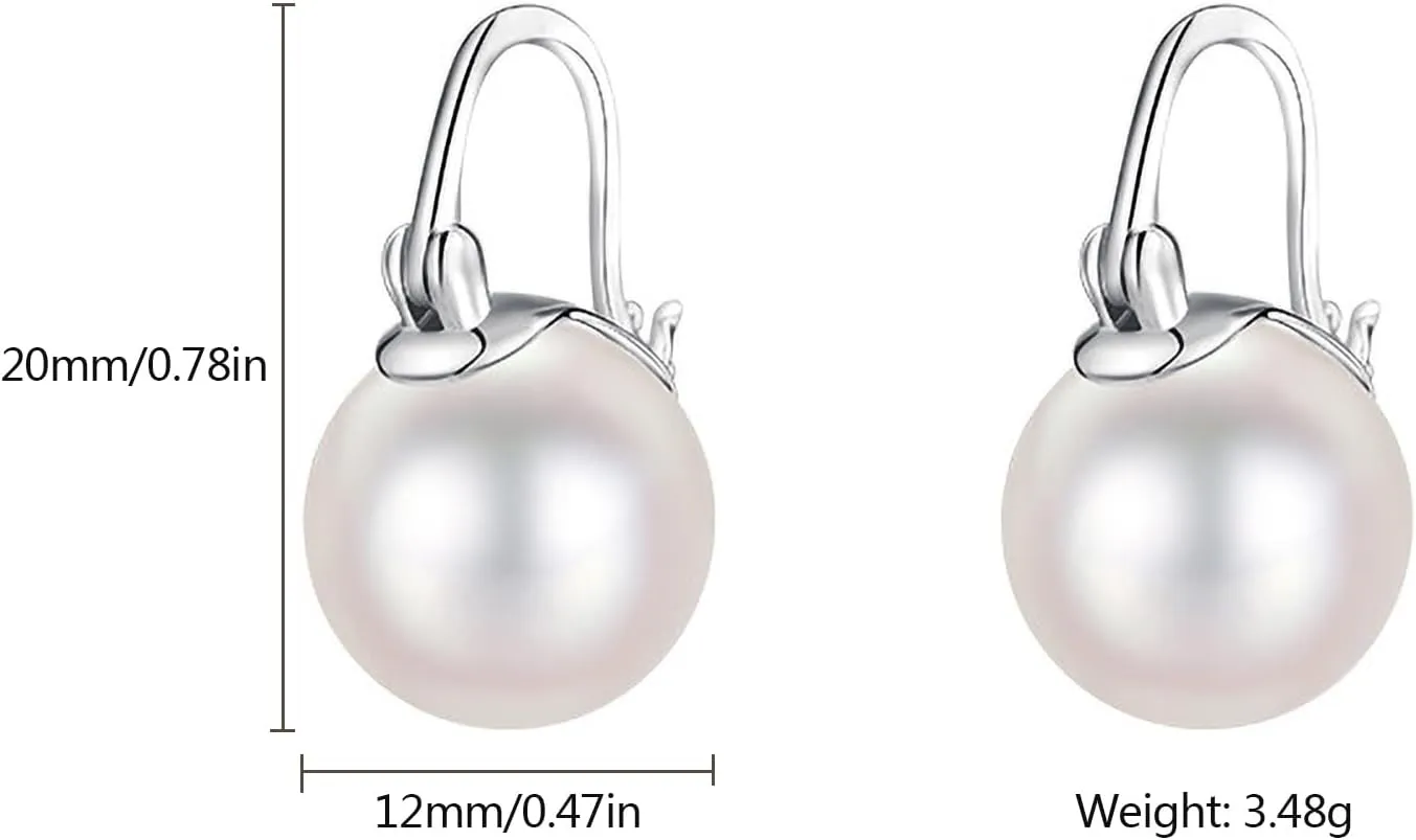 Double Bead Pearl Earrings for Women 925 Sterling Silver Gold Big Pearl Lightweight Ball Stud Earrings Trendy Dangle Drop Earring Bridal Wedding Jewelry Birthday Christmas Gift for Her