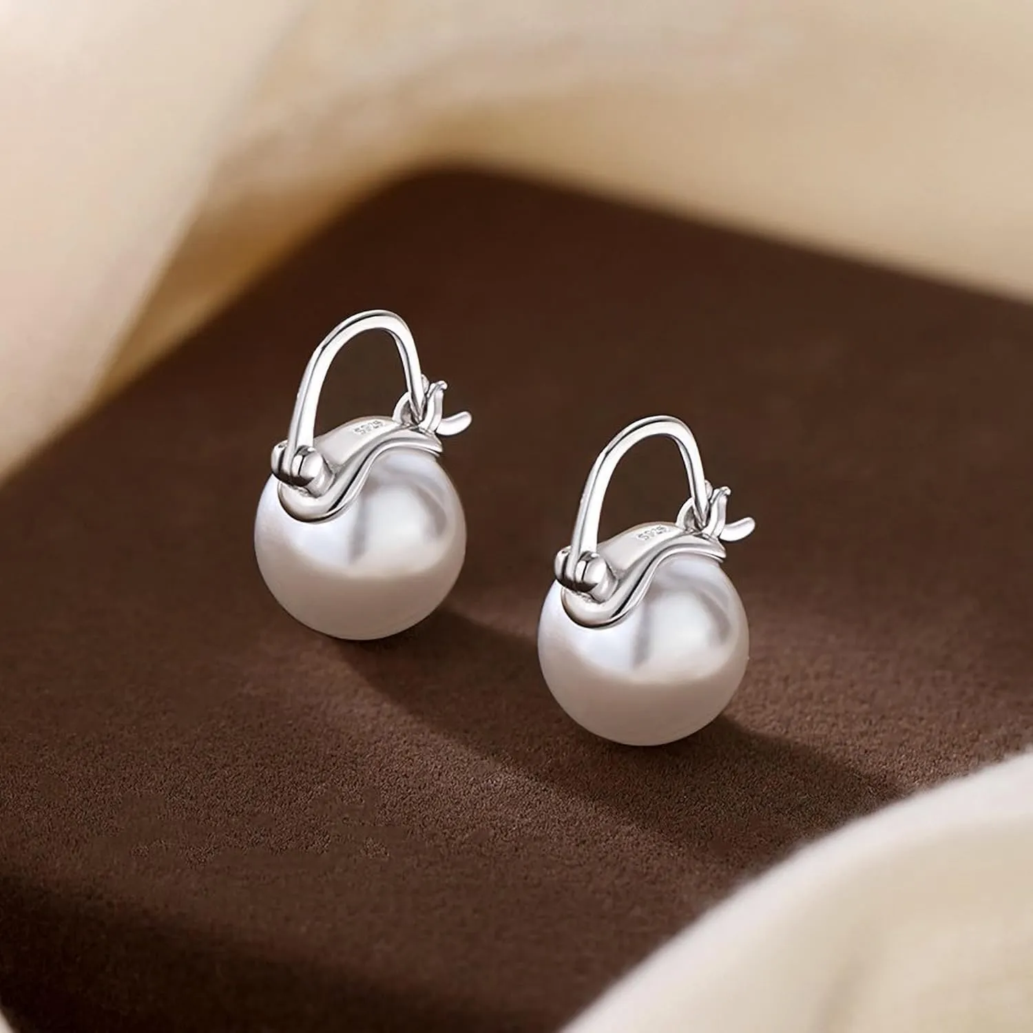 Double Bead Pearl Earrings for Women 925 Sterling Silver Gold Big Pearl Lightweight Ball Stud Earrings Trendy Dangle Drop Earring Bridal Wedding Jewelry Birthday Christmas Gift for Her