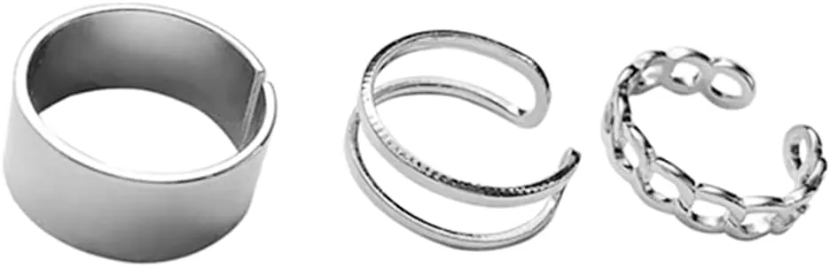 Double Layer Ring 3Pcs/Set Open Rings Set for Women Stackable Thumb Adjustable Rings Silver Teen Girls Female