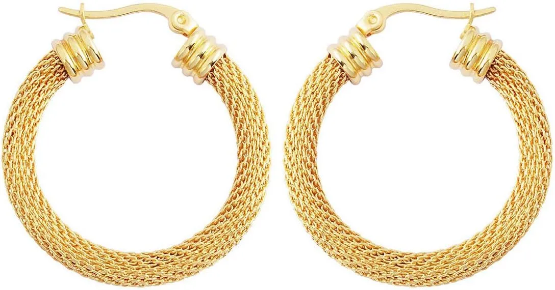 Edforce Women's Stainless Steel Half Hoop Half Mesh Link Hoop Earrings (28mm-40mm)
