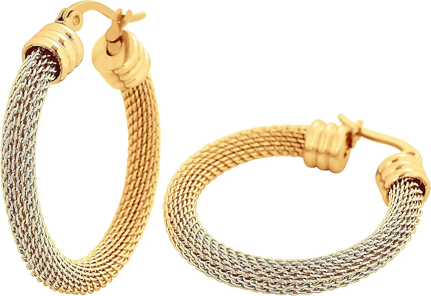 Edforce Women's Stainless Steel Half Hoop Half Mesh Link Hoop Earrings (28mm-40mm)