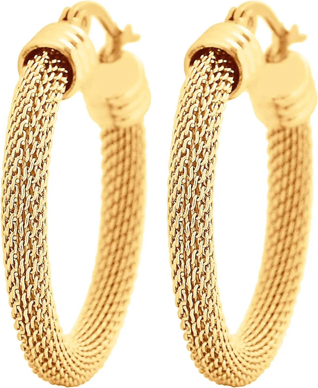 Edforce Women's Stainless Steel Half Hoop Half Mesh Link Hoop Earrings (28mm-40mm)