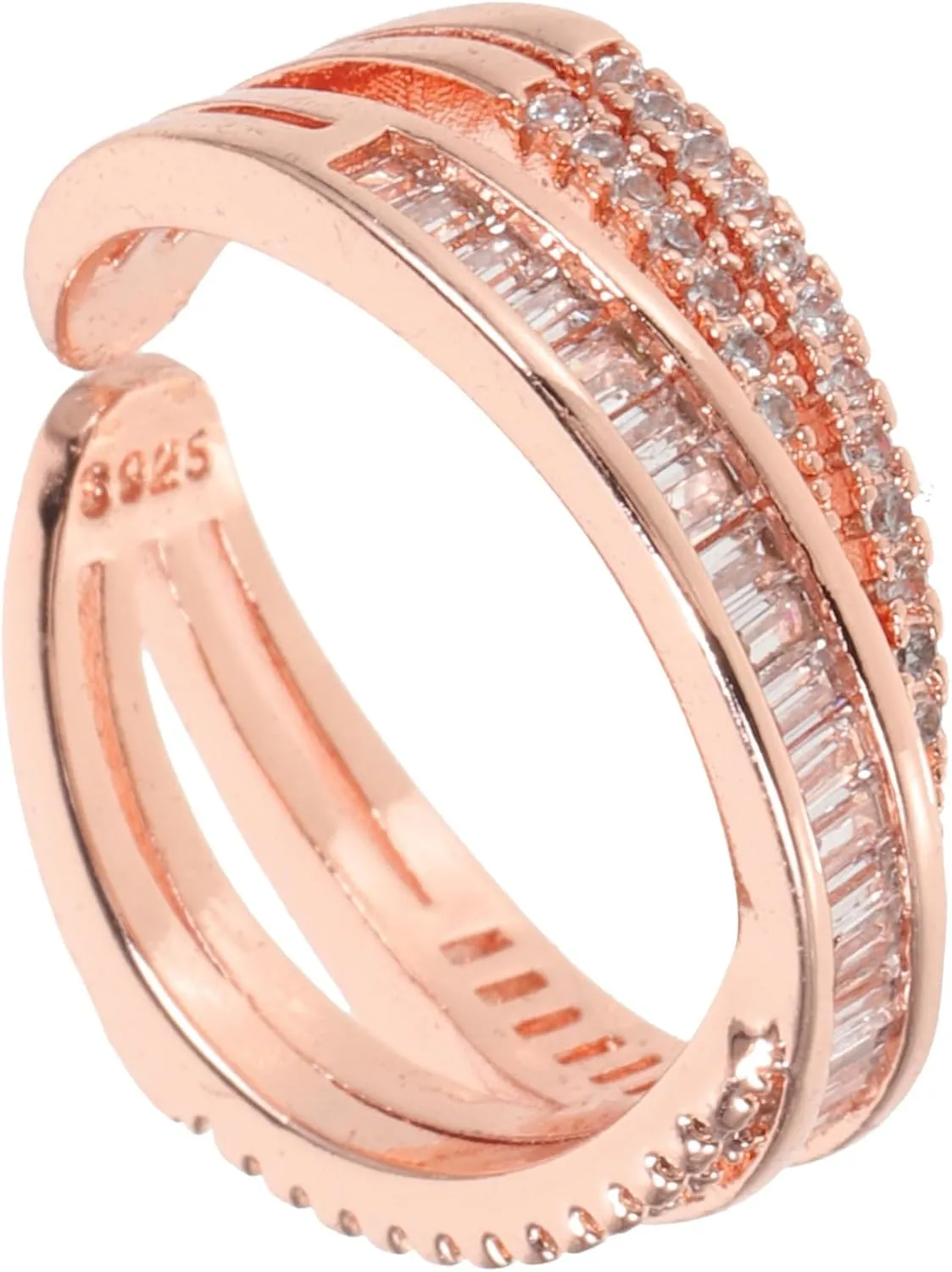 Elegant Geometric Rhinestone Knuckle Ring Adjustable Open Ring for Women Trendy Gold Jewelry