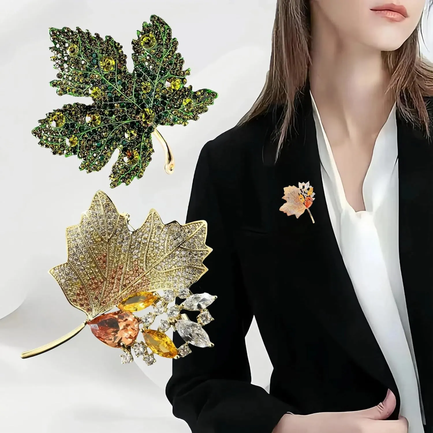 Elegant Leaf-shaped Crystal Brooch, Perfect for Any OccasionRose Gold/Silver