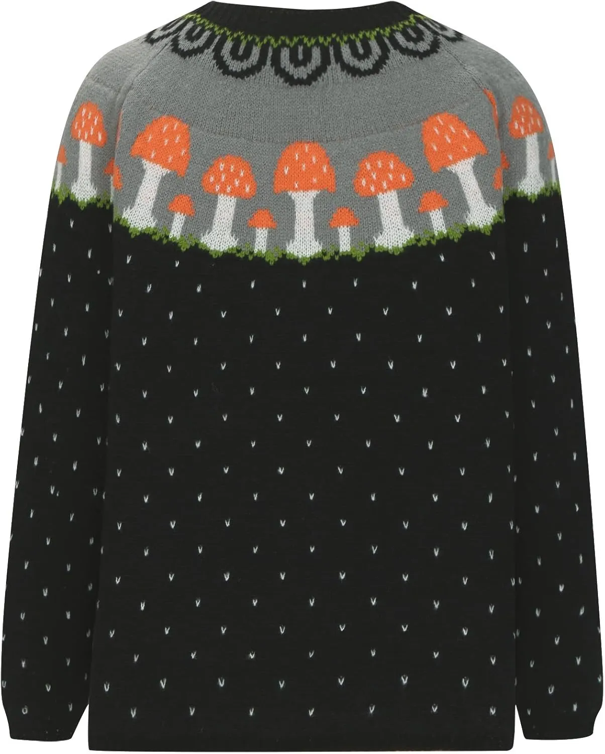 Fair Isle Mushroom Print Sweater for Women Crew Neck Long Sleeve Casual Pullover Tops Trendy Vintage Jumper Tops