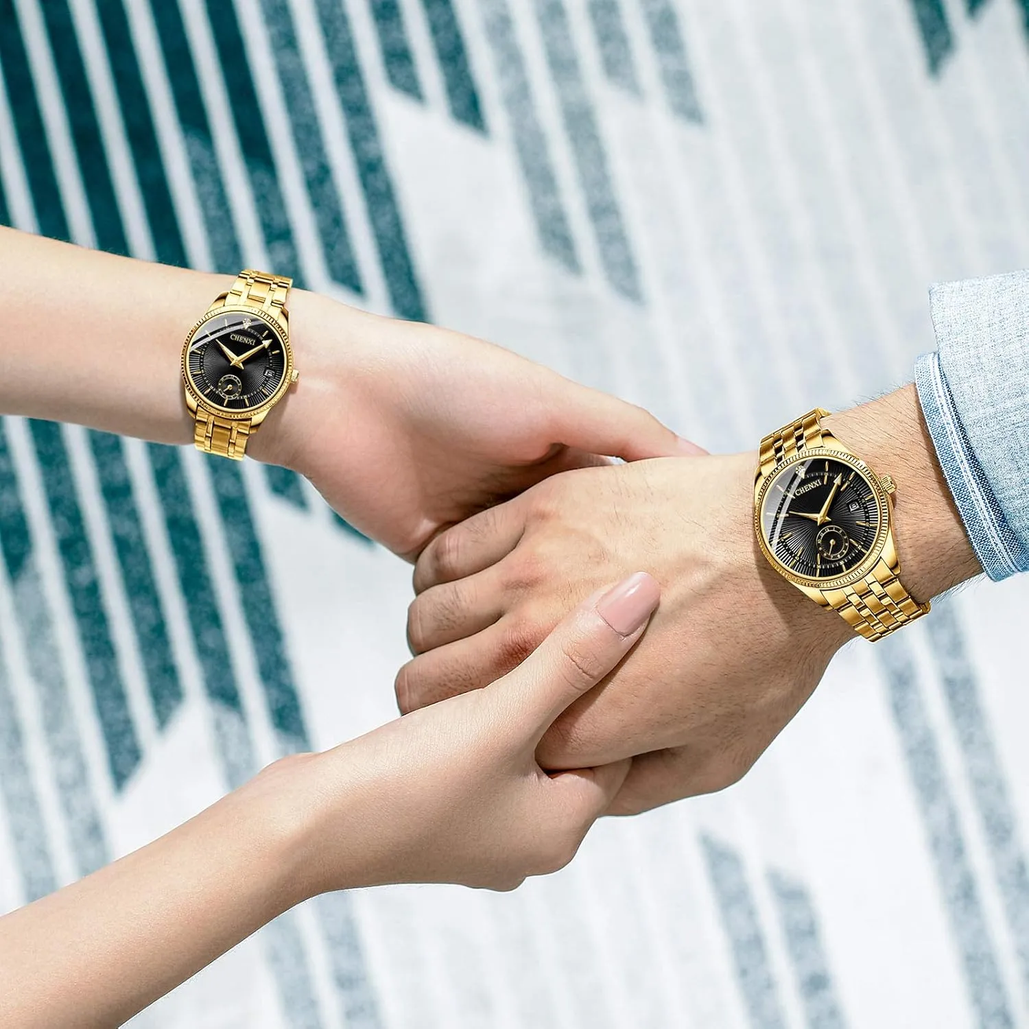 FANMIS Men's Luxury Analog Quartz Gold Wrist Watches Business Stainless Steel Band Dress Wrist Watch Classic Calendar Date Window 3ATM Water Resistant