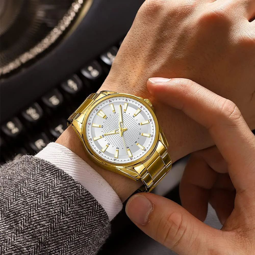 FANMIS Mens Luxury Watches Business Chronograph Dress Waterproof Stainless Steel Analog Quartz Wrist Watch