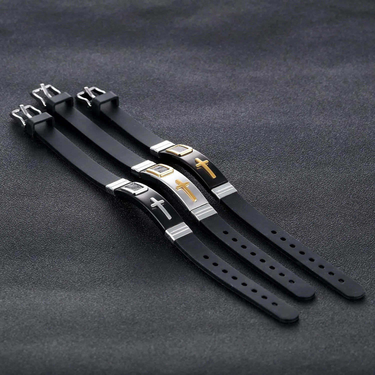 Fashion Men Bracelet Religious Jewelry Stainless Steel Cross Bracelet Adjustable Sporty Silicone Wristband