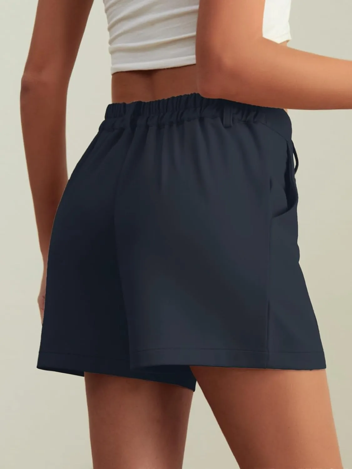 Feiersi Womens Casual High Waisted Elastic Waist Wide Leg Tailored Shorts Pleated Trendy Dressy Work Trouser Shorts