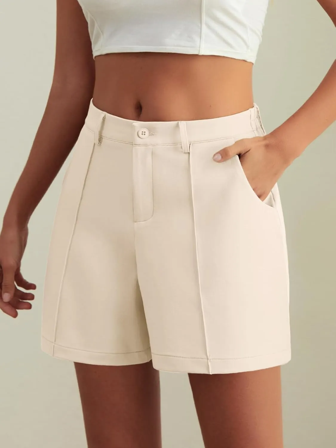 Feiersi Womens Casual High Waisted Elastic Waist Wide Leg Tailored Shorts Pleated Trendy Dressy Work Trouser Shorts