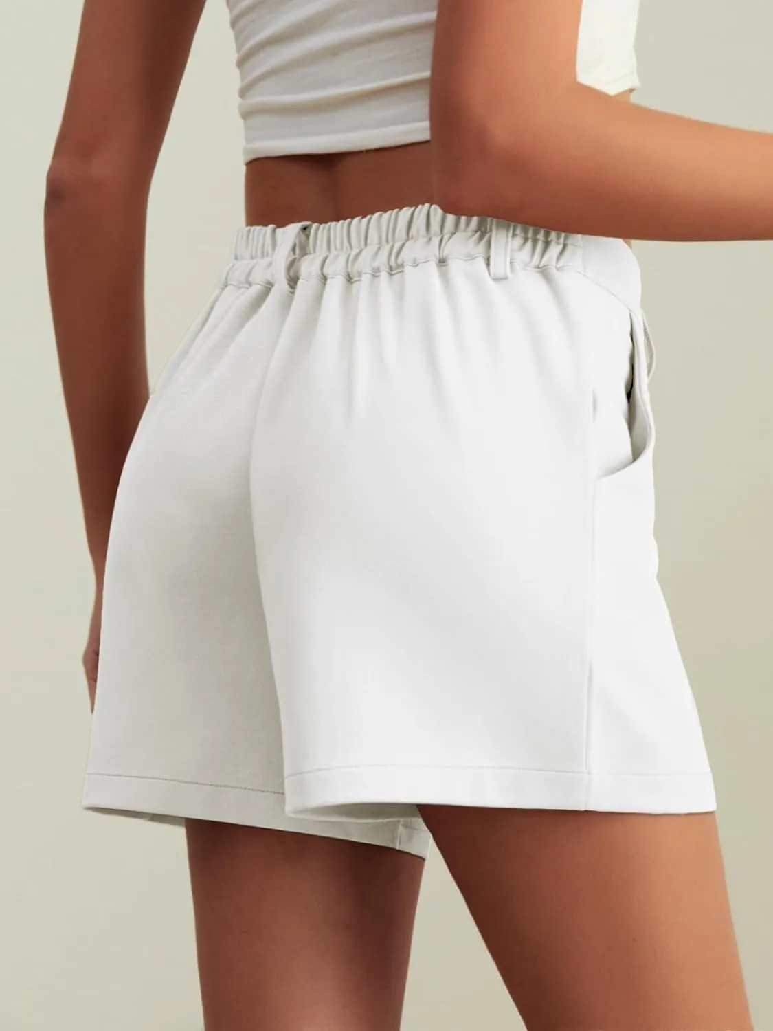Feiersi Womens Casual High Waisted Elastic Waist Wide Leg Tailored Shorts Pleated Trendy Dressy Work Trouser Shorts