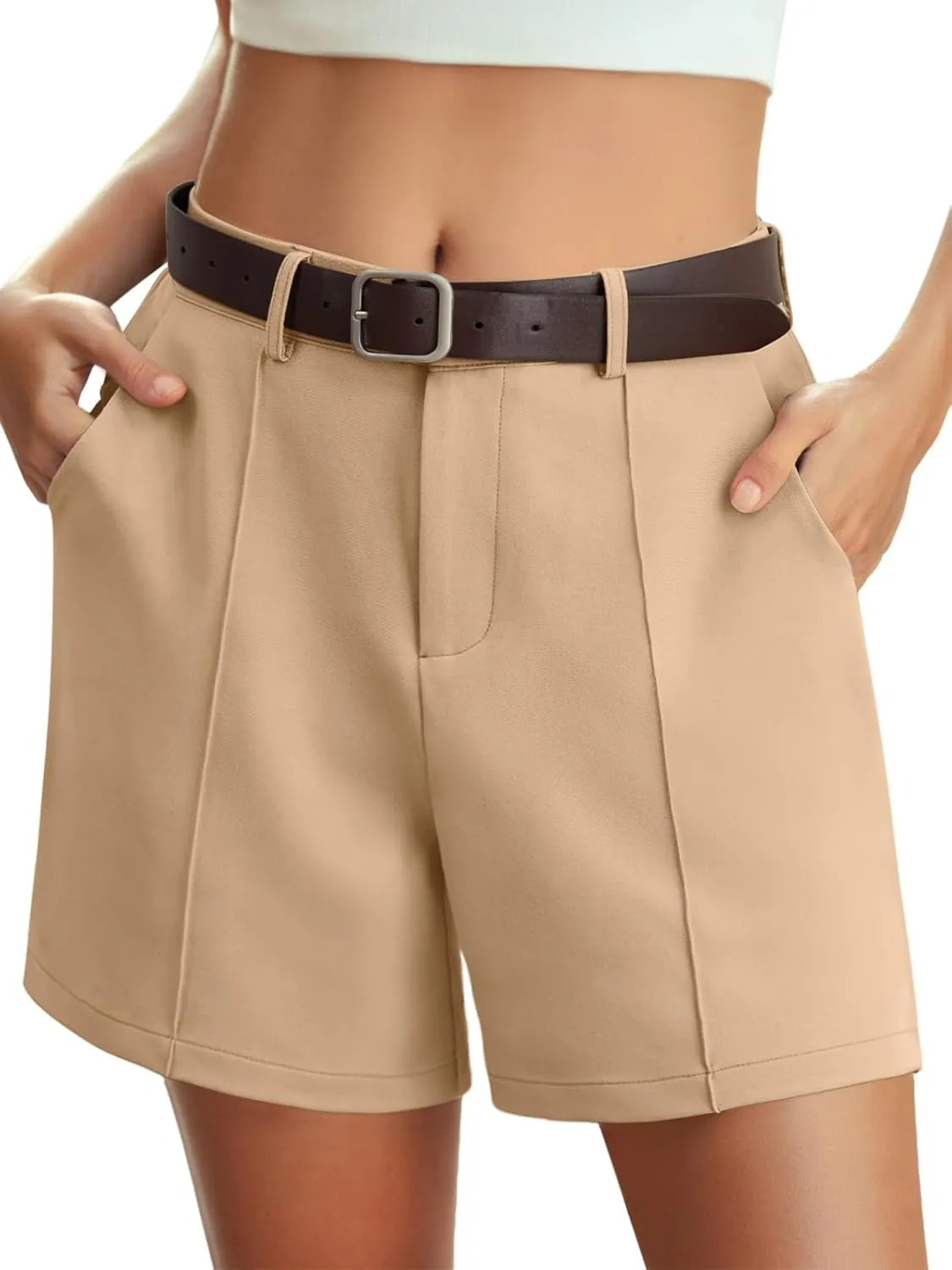 Feiersi Womens Casual High Waisted Elastic Waist Wide Leg Tailored Shorts Pleated Trendy Dressy Work Trouser Shorts
