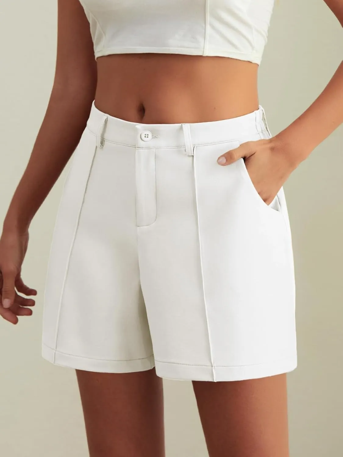 Feiersi Womens Casual High Waisted Elastic Waist Wide Leg Tailored Shorts Pleated Trendy Dressy Work Trouser Shorts