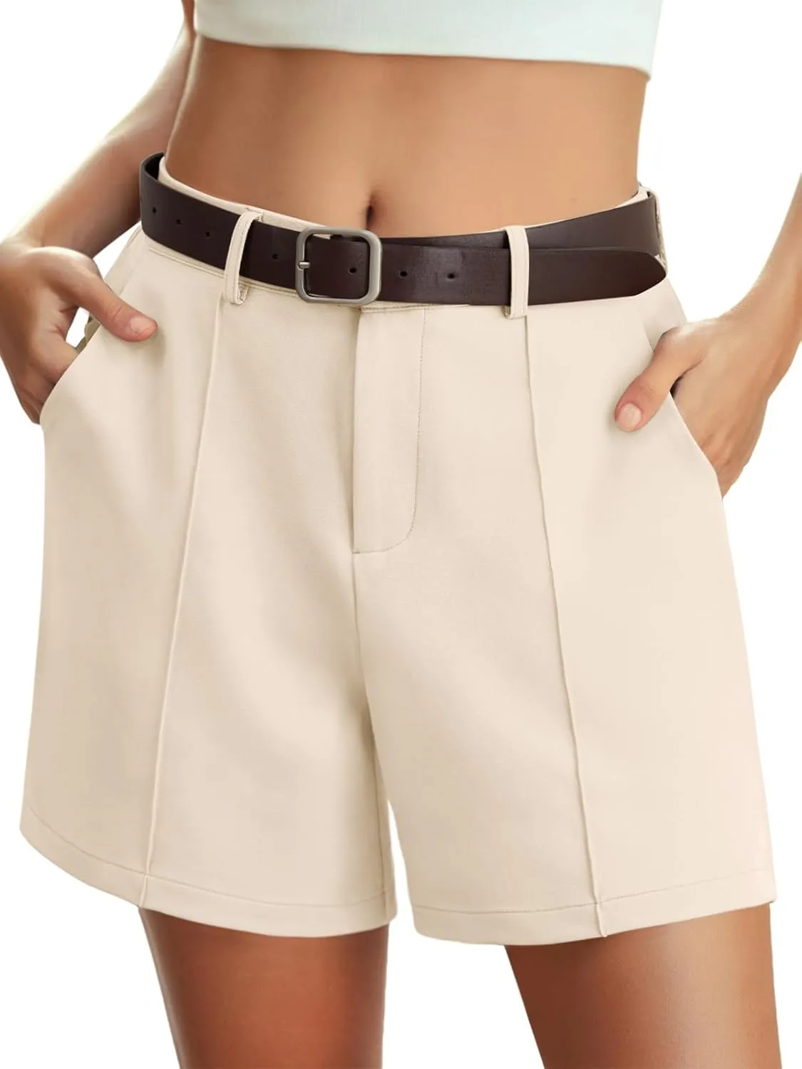 Feiersi Womens Casual High Waisted Elastic Waist Wide Leg Tailored Shorts Pleated Trendy Dressy Work Trouser Shorts