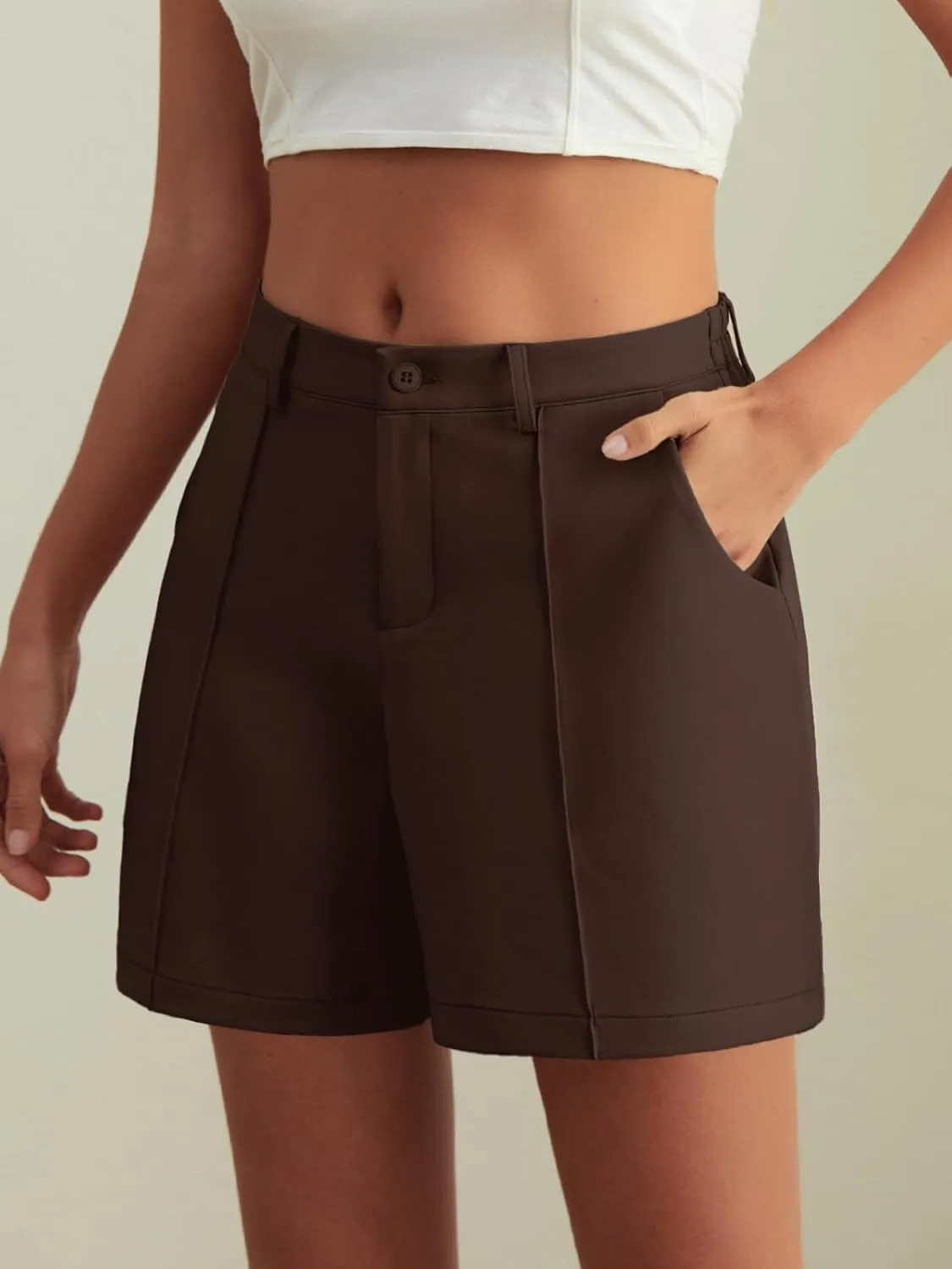 Feiersi Womens Casual High Waisted Elastic Waist Wide Leg Tailored Shorts Pleated Trendy Dressy Work Trouser Shorts
