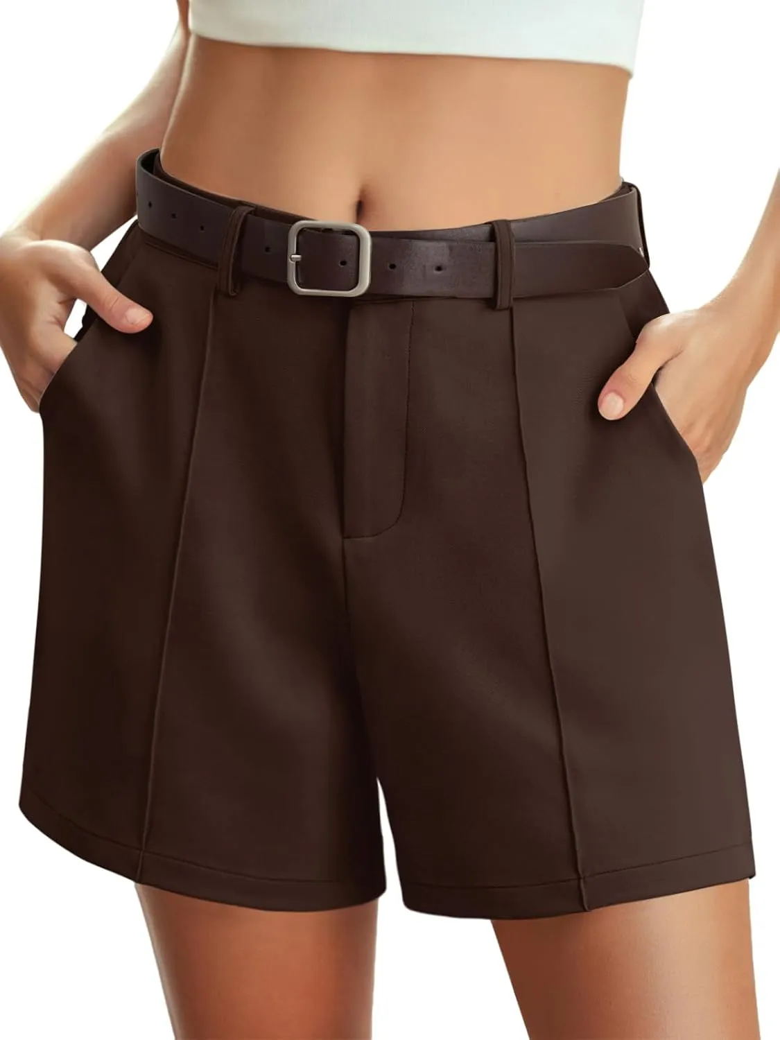 Feiersi Womens Casual High Waisted Elastic Waist Wide Leg Tailored Shorts Pleated Trendy Dressy Work Trouser Shorts