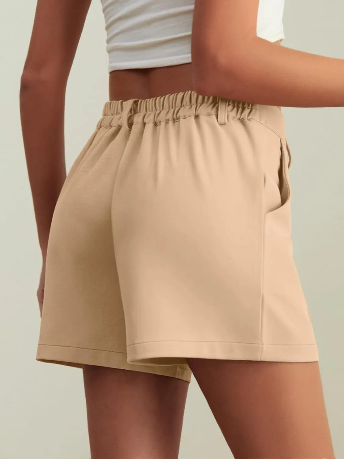 Feiersi Womens Casual High Waisted Elastic Waist Wide Leg Tailored Shorts Pleated Trendy Dressy Work Trouser Shorts