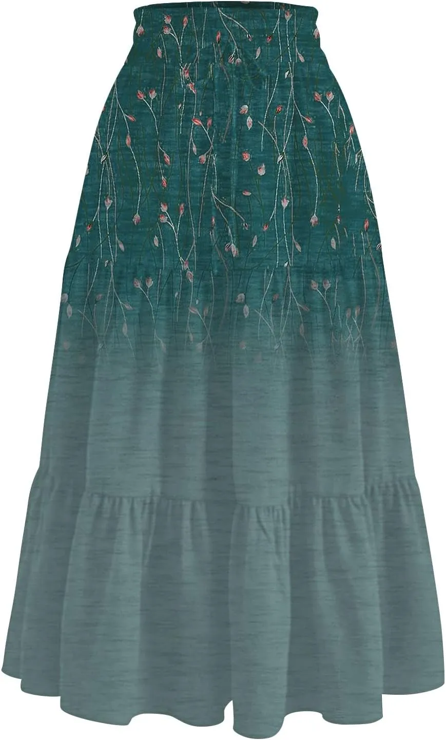 Floral Skirts for Women Summer Loose Casual Trendy Elastic Waist Flowy Beach Boho Maxi Skirt, S-2XL