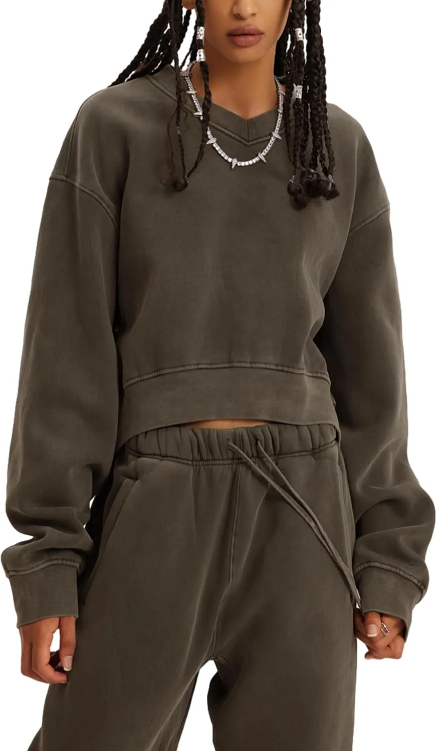 Flygo Women Sweat Set Sweatsuit Fleece 2 Piece Joggers Tracksuit Outfits Crop Sweatshirt Sweatpants Sets