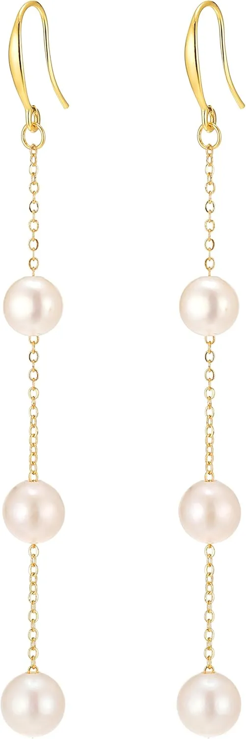 Freshwater Pearl Drop Earrings for Women 18K Gold Plated Hypoallergenic Pearl Dangle Earrings 3.5 Long Pearl Earrings for Women Bridal Wedding Everyday Jewelry