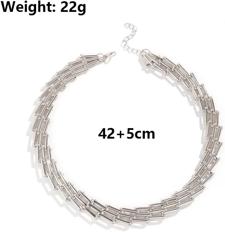 FUTIMELY 14K Gold Plated Chunky Mesh Chain Choker Necklace for Women,Simple Adjustable Silver Thick Hollow Net Link Necklace,Gothic Hip Hop Metal Neck Jewelry