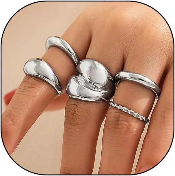 FUTIMELY 5 Pcs Chunky Stackable Knuckle Ring Set for Women Irregular Gold Geometric Wide Thick Metal Twist Open Rings Adjustable Finger Ring Jewelry Gifts