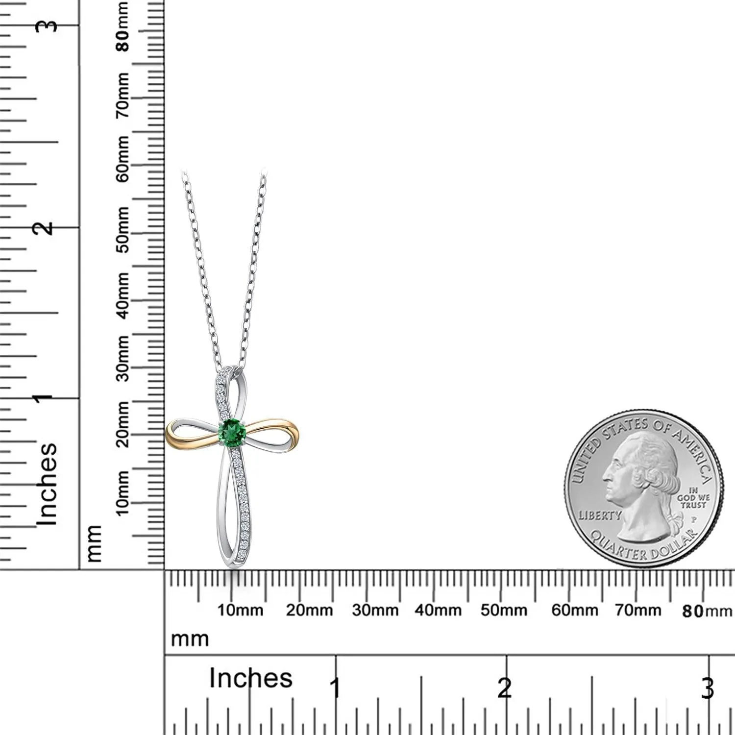 Gem Stone King Infinity Cross Necklace For Women | 925 Sterling Silver & 10K Yellow Gold | 4MM Round Gemstone Birthstone & Lab Grown Diamond Cross Faith Pendant Necklace | With 18 Inch Chain